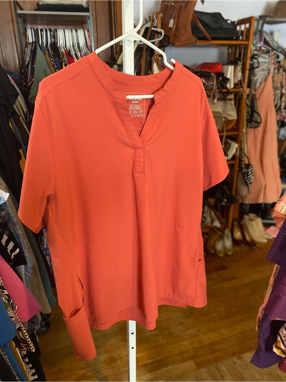 Wink Coral Split-Neck Short Sleeve Scrub Top